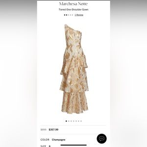 Marchesa Notte gold and champagne tiered dress. Currently sold out from Saks